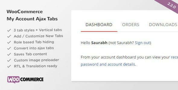SS WooCommerce Myaccount Ajax Tabs 2.8.0 — Плагин для кастомизации вкладок WooCommerce